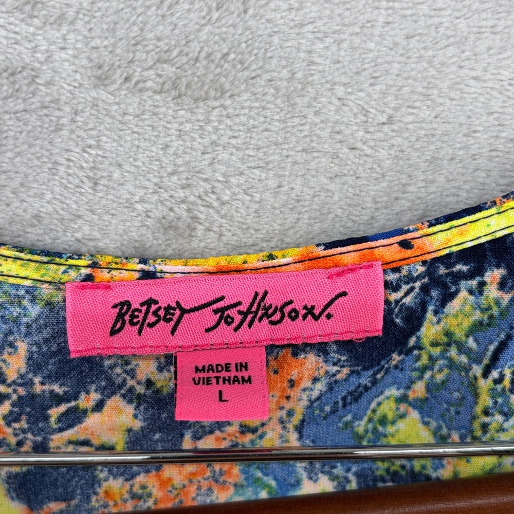 Betsey Johnson Vibrant Floral Tie Back Tunic w/Ruffled Bell Sleeves Size L - Picture 2 of 10